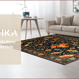 Ultra Soft Area Rug, Non Slip, Stain Resistant, Washable Area Rugs for Living Room, Bedroom, Intricate Nature-Inspired Floral Motif(Black)