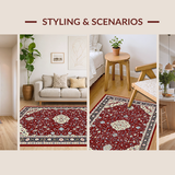 Ultra Soft Area Rug, Non Slip, Stain Resistant, Washable Area Rugs for Living Room, Bedroom, Sophisticated Intricate Ogee Style(Red)