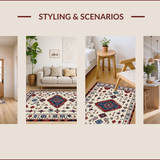 Ultra Soft Area Rug, Non Slip, Stain Resistant, Washable Area Rugs for Living Room, Bedroom, Eclectic Multi-Colored Ethnic Design(Beige)