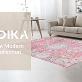 Ultra Soft Area Rug, Non Slip, Stain Resistant, Washable Area Rugs for Living Room, Bedroom, Pastel Abstract Ethnic Motif(Pink)