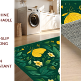 Ultra Soft Area Rug, Non Slip, Stain Resistant, Washable Area Rugs for Living Room, Bedroom, Elegant Dark Green Floral Accents(Green)