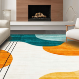 Ultra Soft Area Rug, Non Slip, Stain Resistant, Washable Area Rugs for Living Room, Bedroom, Artistic Teal and Rust Brush Strokes(White)
