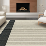 Ultra Soft Area Rug, Non Slip, Stain Resistant, Washable Area Rugs for Living Room, Bedroom, Sleek Black and Beige Stripe Aesthetic(Beige)