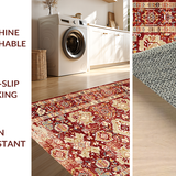 Ultra Soft Area Rug, Non Slip, Stain Resistant, Washable Area Rugs for Living Room, Bedroom, Sophisticated Vintage Floral Aesthetic(Red)