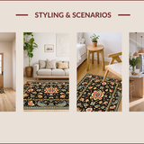 Ultra Soft Area Rug, Non Slip, Stain Resistant, Washable Area Rugs for Living Room, Bedroom, Floral Washable Entryway Stain-Resistant Carpet(Black)