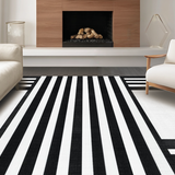 Ultra Soft Area Rug, Non Slip, Stain Resistant, Washable Area Rugs for Living Room, Bedroom, Monochrome Striped Flat Weave Rug With Contemporary Minimalist Design(Black)