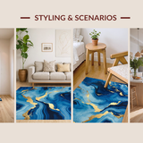 Ultra Soft Area Rug, Non Slip, Stain Resistant, Washable Area Rugs for Living Room, Bedroom, Serene Coastal Marble Design(Blue)