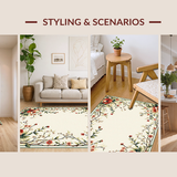 Ultra Soft Area Rug, Non Slip, Stain Resistant, Washable Area Rugs for Living Room, Bedroom, Radiant Soft Green Blossom Theme(Beige)