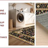 Ultra Soft Area Rug, Non Slip, Stain Resistant, Washable Area Rugs for Living Room, Bedroom, Elegant Earthy Botanical Motif(Black)