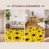 Ultra Soft Area Rug, Non Slip, Stain Resistant, Washable Area Rugs for Living Room, Bedroom, Rustic Sunflower Motif Delight(Yellow)
