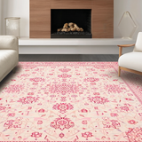 Ultra Soft Area Rug, Non Slip, Stain Resistant, Washable Area Rugs for Living Room, Bedroom, Chic Vintage Blossom Motif(Pink)