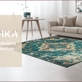 Ultra Soft Area Rug, Non Slip, Stain Resistant, Washable Area Rugs for Living Room, Bedroom, Rustic Vintage Ogee Pattern(Blue)