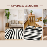 Ultra Soft Area Rug, Non Slip, Stain Resistant, Washable Area Rugs for Living Room, Bedroom, Handcrafted Monochromatic Striped Rug with Alternating Bands(Black)