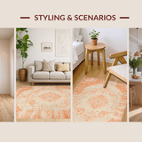Ultra Soft Area Rug, Non Slip, Stain Resistant, Washable Area Rugs for Living Room, Bedroom, Sophisticated Distressed Floral Theme(Orange)