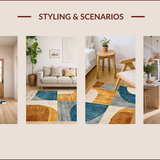 Ultra Soft Area Rug, Non Slip, Stain Resistant, Washable Area Rugs for Living Room, Bedroom, Abstract Checkered Brown Blue Living Room Rug(Gold)