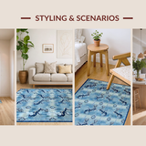 Ultra Soft Area Rug, Non Slip, Stain Resistant, Washable Area Rugs for Living Room, Bedroom, Elegant Blue Animal Motif(Blue)