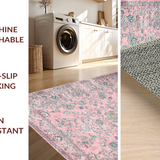 Ultra Soft Area Rug, Non Slip, Stain Resistant, Washable Area Rugs for Living Room, Bedroom, Vibrant Retro Flower Arrangement(Pink)