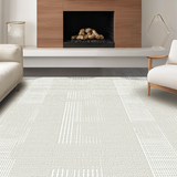 Ultra Soft Area Rug, Non Slip, Stain Resistant, Washable Area Rugs for Living Room, Bedroom, Rustic Textured Scalloped Motif(Beige)