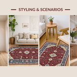Ultra Soft Area Rug, Non Slip, Stain Resistant, Washable Area Rugs for Living Room, Bedroom, Stylish Traditional Ogee Patterned Rug(Red)