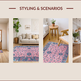 Ultra Soft Area Rug, Non Slip, Stain Resistant, Washable Area Rugs for Living Room, Bedroom, Charming Retro Floral Motif(Pink)