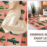 Ultra Soft Area Rug, Non Slip, Stain Resistant, Washable Area Rugs for Living Room, Bedroom, Cowgirl Chic Entryway Pastel Cactus Shaped Mat(Pink)
