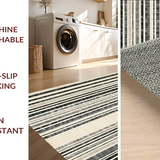 Bold Striped Contrast with Overlapping Black and White Linear Bands(Beige)