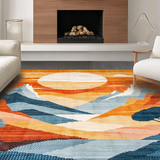 Ultra Soft Area Rug, Non Slip, Stain Resistant, Washable Area Rugs for Living Room, Bedroom, Stylish Ombre Mountain Scene(Orange)