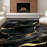Ultra Soft Area Rug, Non Slip, Stain Resistant, Washable Area Rugs for Living Room, Bedroom, Stylish Marble Gold Composition(Black)