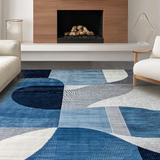 Ultra Soft Area Rug, Non Slip, Stain Resistant, Washable Area Rugs for Living Room, Bedroom, Serene Modernist Fluid Form Layout(Blue)