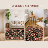 Ultra Soft Area Rug, Non Slip, Stain Resistant, Washable Area Rugs for Living Room, Bedroom, Colorful Botanical Patterned Delight(Red)