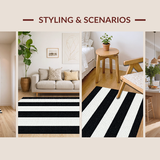 Ultra Soft Area Rug, Non Slip, Stain Resistant, Washable Area Rugs for Living Room, Bedroom, Sleek Abstract Striped Arrangement(Black)