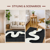 Ultra Soft Area Rug, Non Slip, Stain Resistant, Washable Area Rugs for Living Room, Bedroom, Contemporary Snake Motif Artwork(White)