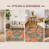 Ultra Soft Area Rug, Non Slip, Stain Resistant, Washable Area Rugs for Living Room, Bedroom, Vibrant Teal and Orange Artistic Pattern(Orange)