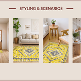 Ultra Soft Area Rug, Non Slip, Stain Resistant, Washable Area Rugs for Living Room, Bedroom, Tribal Yellow Diamond Motif(Yellow)