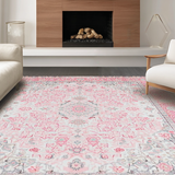 Ultra Soft Area Rug, Non Slip, Stain Resistant, Washable Area Rugs for Living Room, Bedroom, Sophisticated Round Blooming Elegance(Pink)