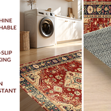 Ultra Soft Area Rug, Non Slip, Stain Resistant, Washable Area Rugs for Living Room, Bedroom, Rustic Tribal Floral Arrangement(Red)