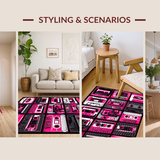 Ultra Soft Area Rug, Non Slip, Stain Resistant, Washable Area Rugs for Living Room, Bedroom, Eclectic Multi-Patterned Tapestry(Pink)