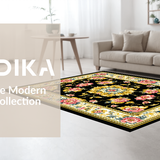 Ultra Soft Area Rug, Non Slip, Stain Resistant, Washable Area Rugs for Living Room, Bedroom, Rustic Earthy Toned Blossom Design(Black)