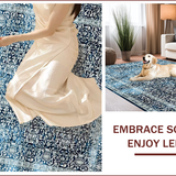Ultra Soft Area Rug, Non Slip, Stain Resistant, Washable Area Rugs for Living Room, Bedroom, Elegant Vintage Scroll Motif(Blue)