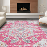 Ultra Soft Area Rug, Non Slip, Stain Resistant, Washable Area Rugs for Living Room, Bedroom, Whimsical Lattice Print Elegance(Pink)
