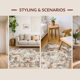 Ultra Soft Area Rug, Non Slip, Stain Resistant, Washable Area Rugs for Living Room, Bedroom, Rustic Tiled Design in Cream Tones(Beige)
