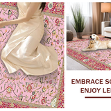 Ultra Soft Area Rug, Non Slip, Stain Resistant, Washable Area Rugs for Living Room, Bedroom, Luxurious Beige Ornamental Borders(Pink)