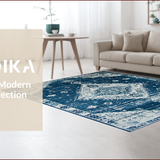 Ultra Soft Area Rug, Non Slip, Stain Resistant, Washable Area Rugs for Living Room, Bedroom, Artistic Floral Patterned Elegance(Blue)