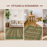 Ultra Soft Area Rug, Non Slip, Stain Resistant, Washable Area Rugs for Living Room, Bedroom, Rustic Tiled Symmetrical Design(Brown)