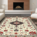 Ultra Soft Area Rug, Non Slip, Stain Resistant, Washable Area Rugs for Living Room, Bedroom, Opulent Red Accented Medallion Artistry(Ivory)