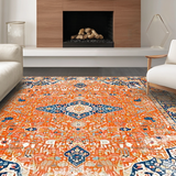 Ultra Soft Area Rug, Non Slip, Stain Resistant, Washable Area Rugs for Living Room, Bedroom, Trendy Faded Vintage Floral(Orange)