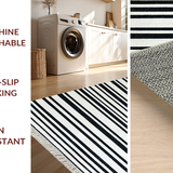 Ultra Soft Area Rug, Non Slip, Stain Resistant, Washable Area Rugs for Living Room, Bedroom, Minimalist Monochrome Linear Pattern Rug with Bold Black and White Stripes(Black)