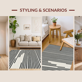 Ultra Soft Area Rug, Non Slip, Stain Resistant, Washable Area Rugs for Living Room, Bedroom, Chic Entryway Rug Featuring Graphic Stripe Motif, Minimalist Linear Art Style(Black)