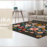 Ultra Soft Area Rug, Non Slip, Stain Resistant, Washable Area Rugs for Living Room, Bedroom, Boho Black Floral Washable Rug for Living Room(Black)