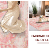 Ultra Soft Area Rug, Non Slip, Stain Resistant, Washable Area Rugs for Living Room, Bedroom, Elegant Antique Floral Whimsy(Pink)